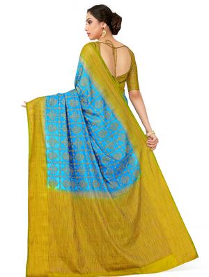 turquoise art silk patola saree with blouse - 16699103 - Standard Image - 2
