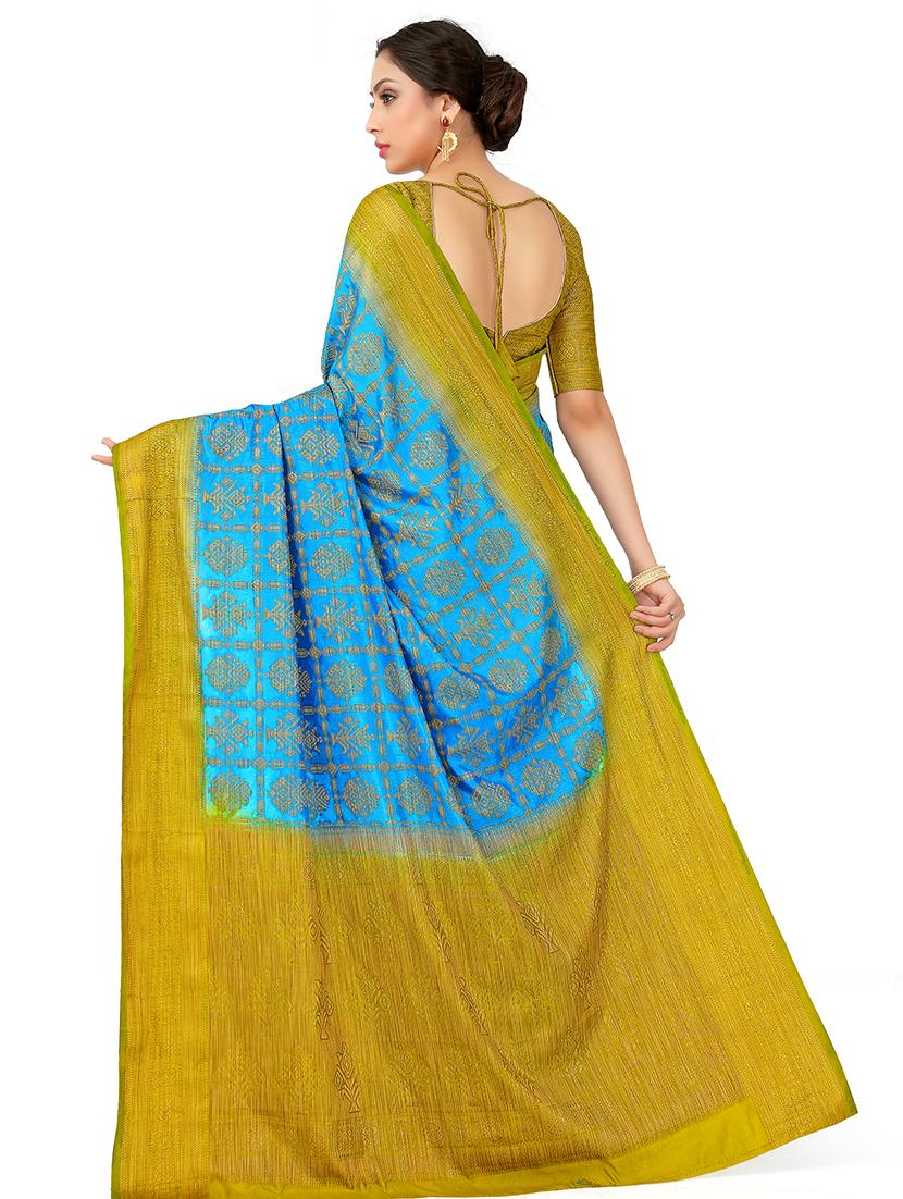 turquoise art silk patola saree with blouse - 16699103 - Zoom Image - 2
