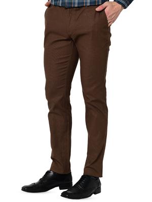 dark brown organic linen solid flat front casual trouser - 16699237 - Standard Image - 2