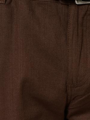 dark brown organic linen solid flat front casual trouser - 16699237 - Standard Image - 5