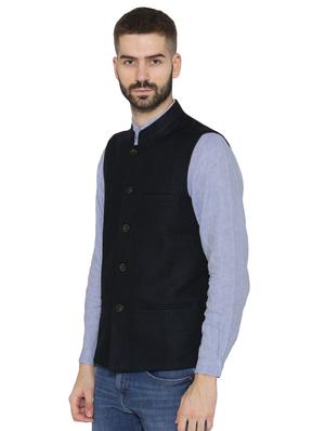 navy blue solid nehru jacket - 16699622 - Standard Image - 2