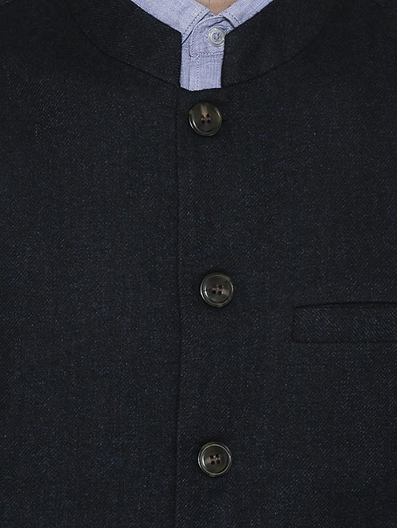 navy blue solid nehru jacket - 16699622 - Zoom Image - 5
