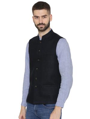 navy blue solid nehru jacket - 16699630 - Standard Image - 2