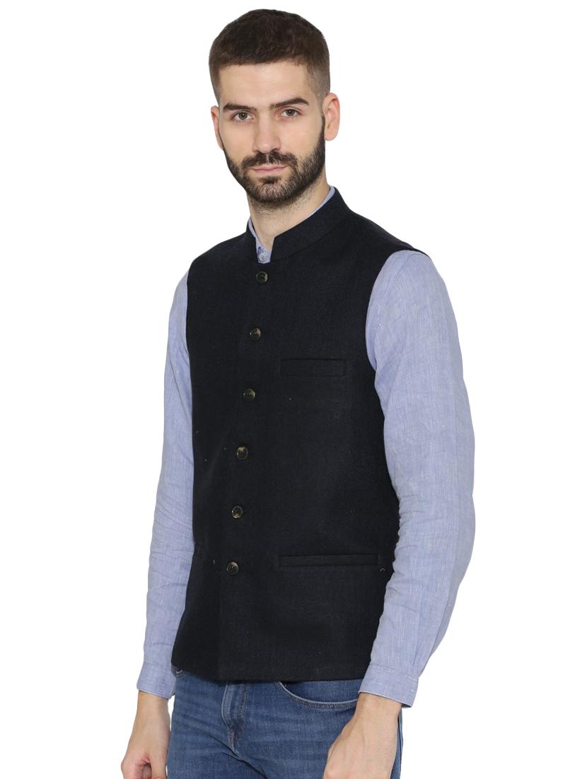 navy blue solid nehru jacket - 16699630 - Zoom Image - 2