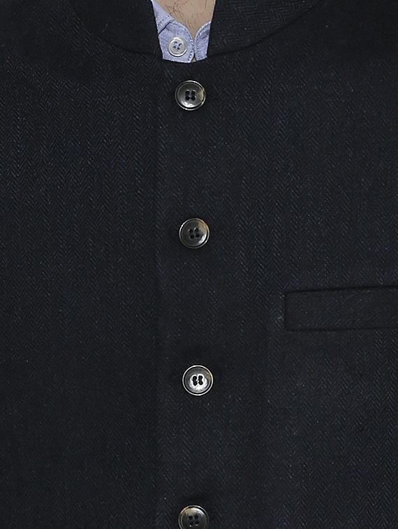 navy blue solid nehru jacket - 16699630 - Zoom Image - 5
