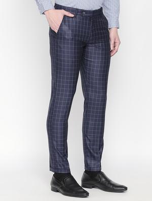 navy blue checkered flat front formal trouser - 16699726 - Standard Image - 2