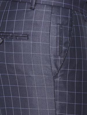 navy blue checkered flat front formal trouser - 16699726 - Standard Image - 5