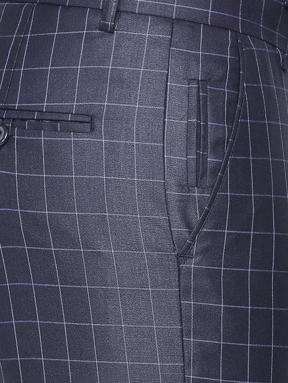 navy blue checkered flat front formal trouser - 16699726 - Zoom Image - 5