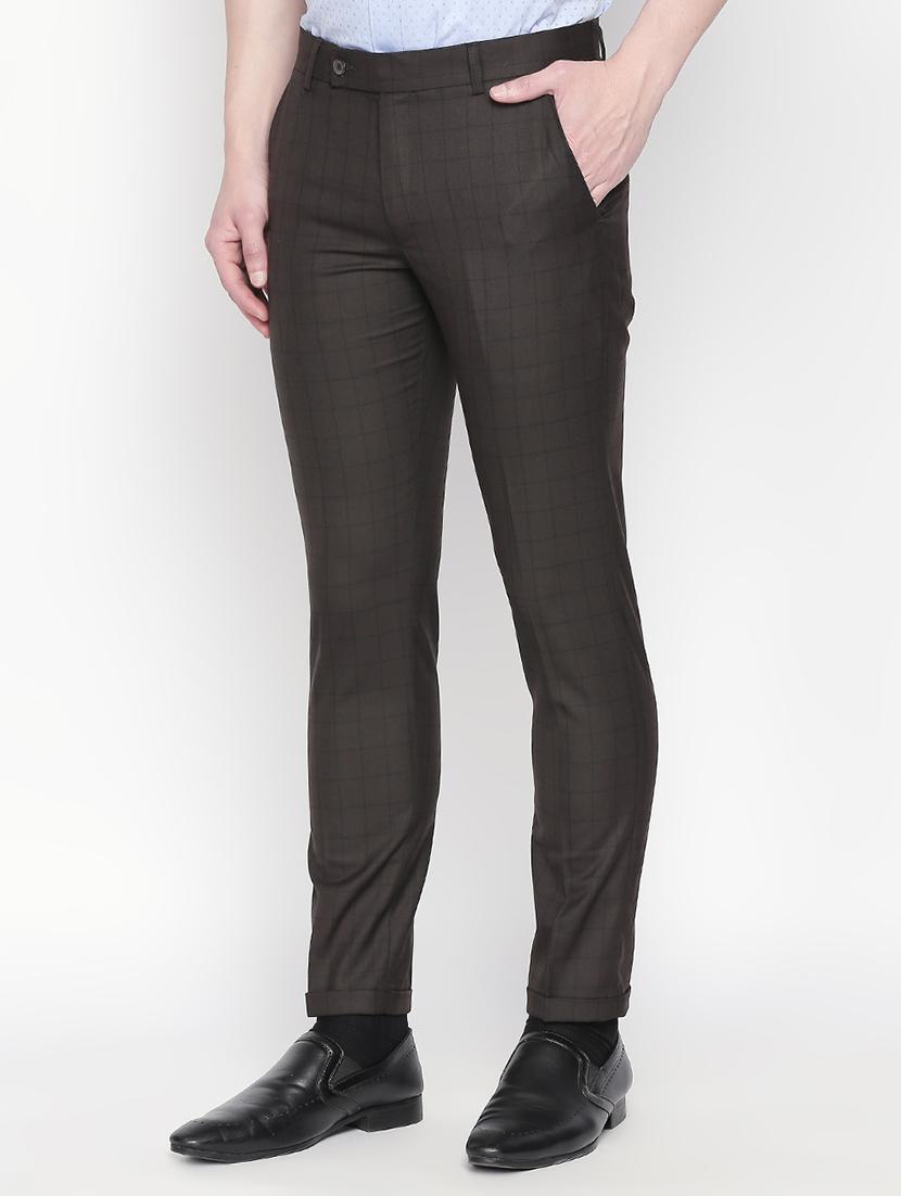 brown checkered flat front formal trouser - 16699727 - Zoom Image - 2
