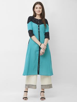 turquoise a-line kurta - 16699798 - Standard Image - 2