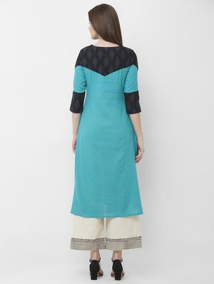 turquoise a-line kurta - 16699798 - Standard Image - 5