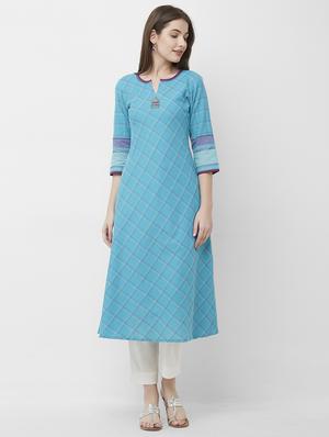 checkered a-line kurta - 16699801 - Standard Image - 2