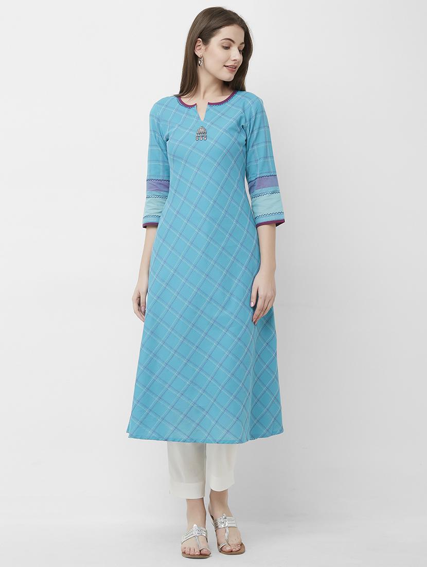 checkered a-line kurta - 16699801 - Zoom Image - 2
