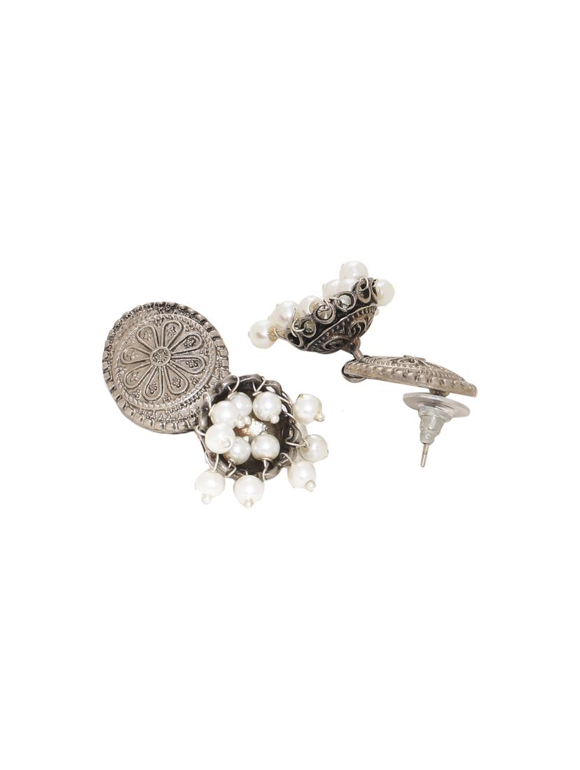 silver brass jhumka earring - 16700046 - Zoom Image - 2