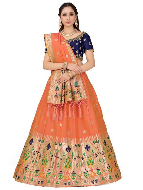 foil print contrast kalidar lehenga - 16700309 - Standard Image - 1