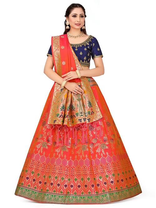foil print contrast kalidar lehenga - 16700314 - Standard Image - 1