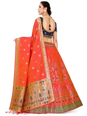 foil print contrast kalidar lehenga - 16700314 - Standard Image - 2