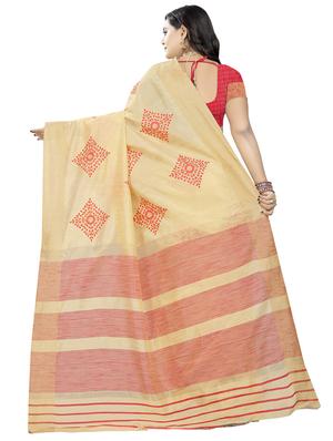 cream cotton embroidered saree with blouse - 16700684 - Standard Image - 2