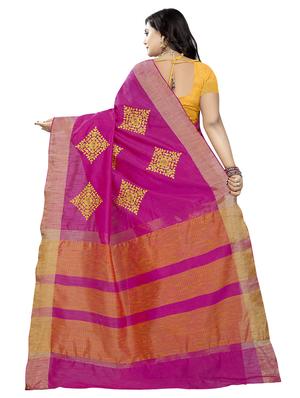 pink cotton embroidered saree with blouse - 16700685 - Standard Image - 2