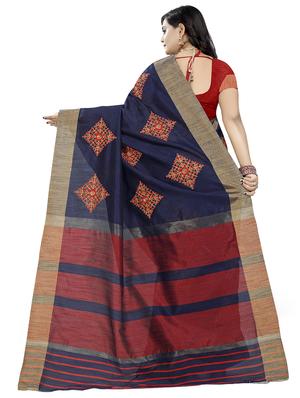 blue cotton embroidered saree with blouse - 16700686 - Standard Image - 2