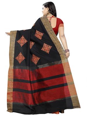 black cotton embroidered saree with blouse - 16700688 - Standard Image - 2