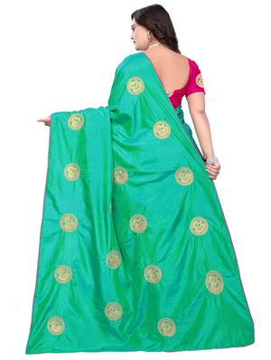 turquoise silk embroidered saree with blouse - 16700705 - Standard Image - 2