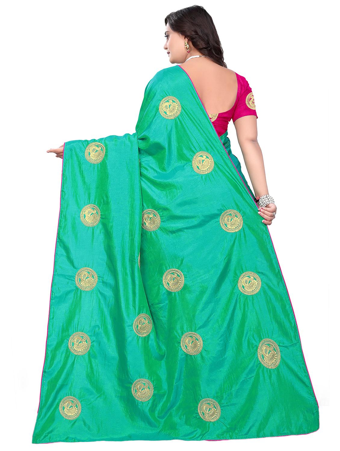 turquoise silk embroidered saree with blouse - 16700705 - Zoom Image - 2