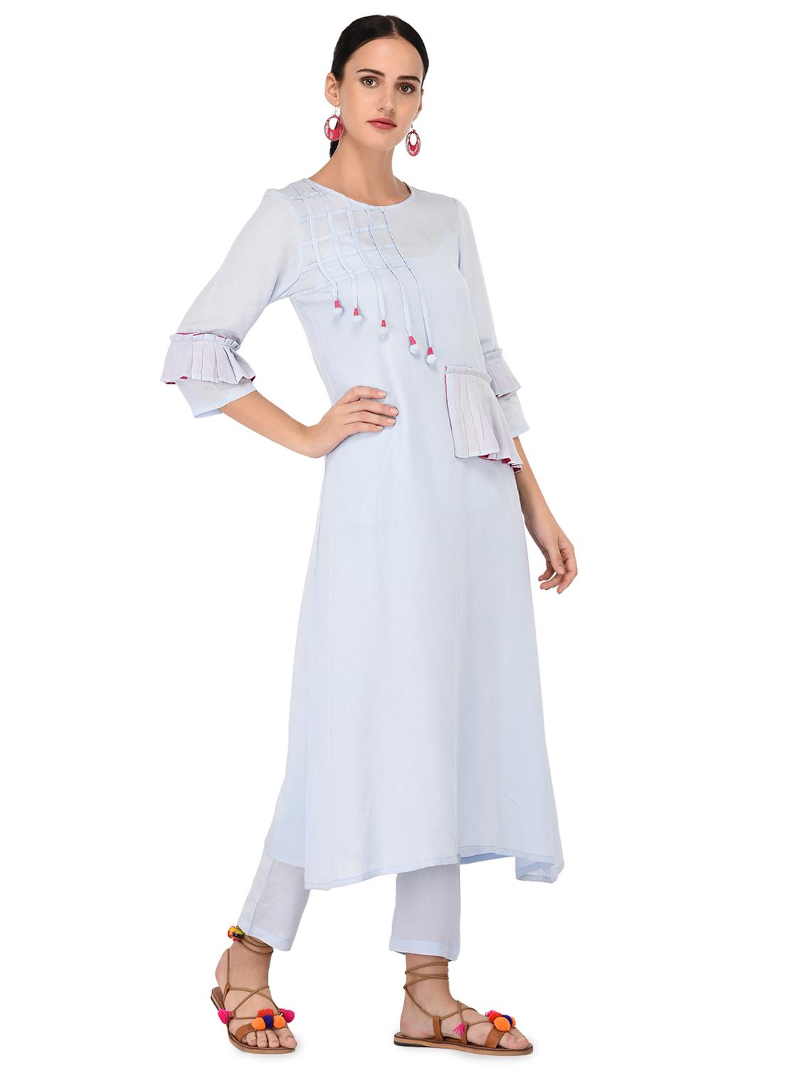 solid a-line kurta - 16700780 - Zoom Image - 2