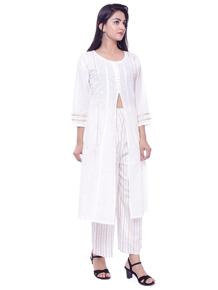 solid high slit kurta - 16700793 - Zoom Image - 2