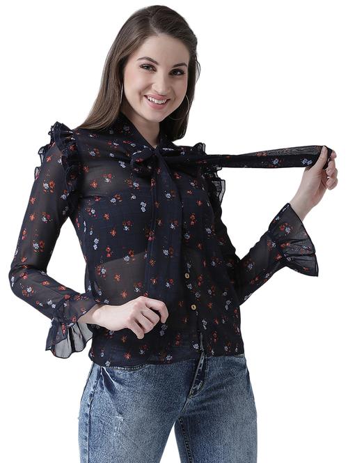 tie up neck frill detail shirt - 16700836 - Standard Image - 1