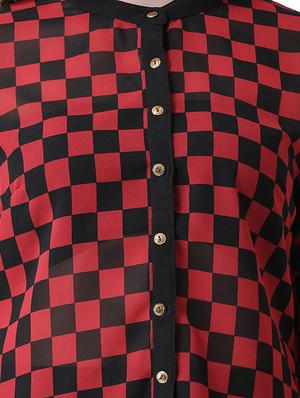 mandarin neck gingham checkered shirt - 16700837 - Standard Image - 5