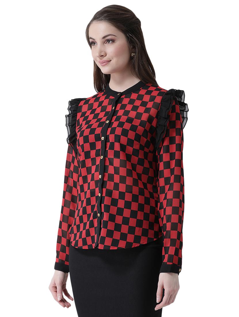 mandarin neck gingham checkered shirt - 16700837 - Zoom Image - 2