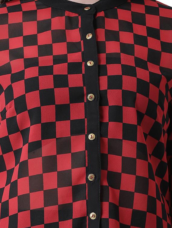 mandarin neck gingham checkered shirt - 16700837 - Zoom Image - 5