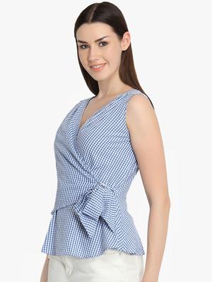 tie front gingham checkered top - 16701217 - Standard Image - 2