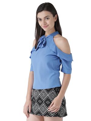 tie front cold shoulder top - 16701338 - Standard Image - 2