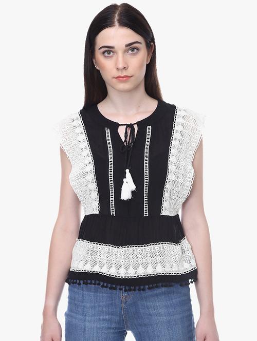 tie up neck crochet detail top - 16701464 - Very Small Image - 1