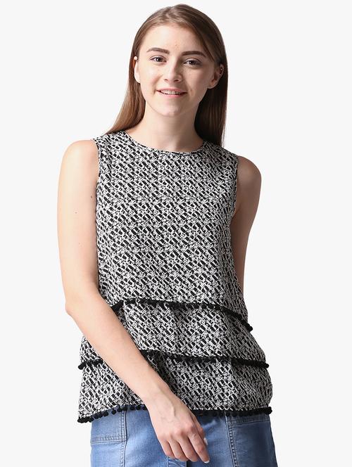 round neck printed layered top - 16701475 - Standard Image - 1