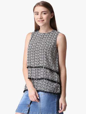 round neck printed layered top - 16701475 - Standard Image - 2
