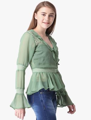 ruffle detail bell sleeved top - 16701476 - Standard Image - 2