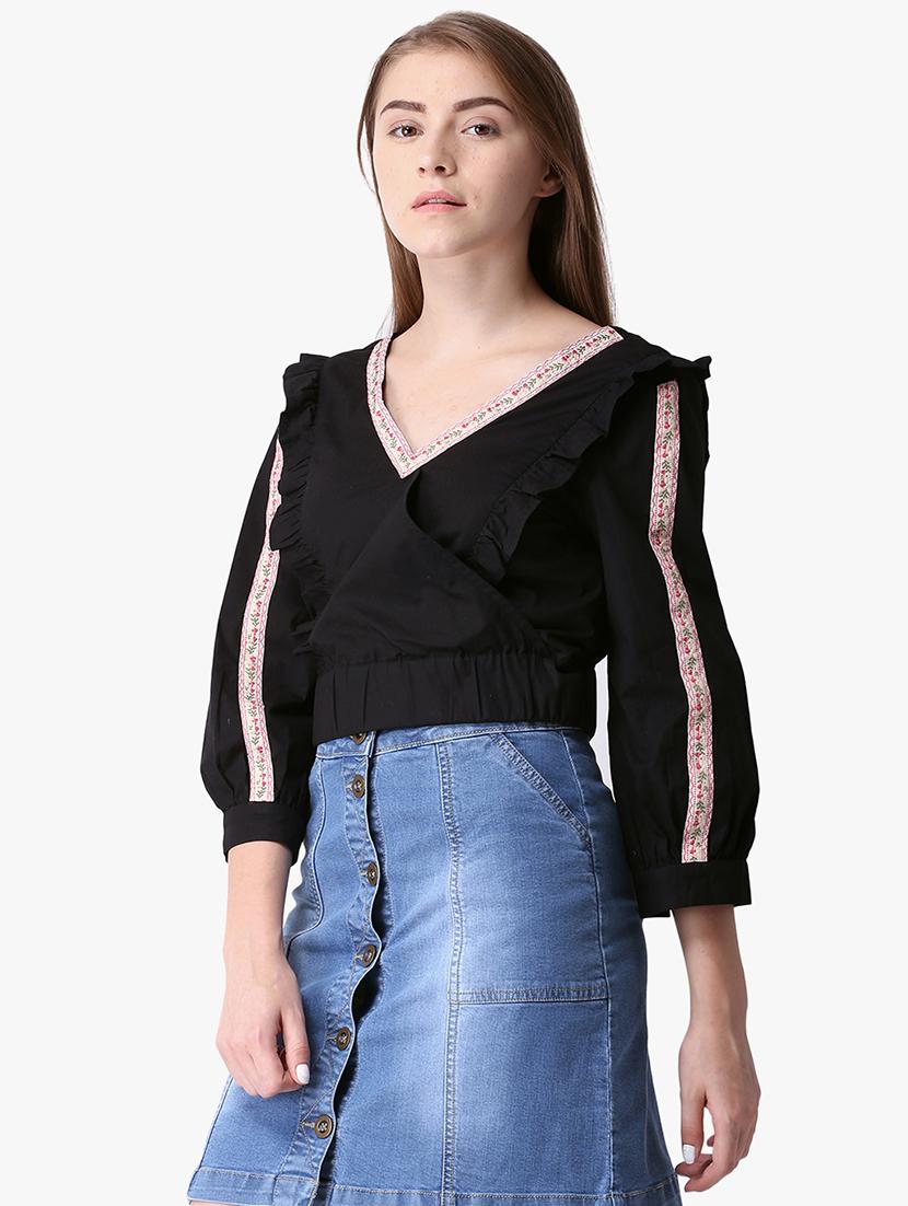 contrast lace solid top - 16701480 - Zoom Image - 2