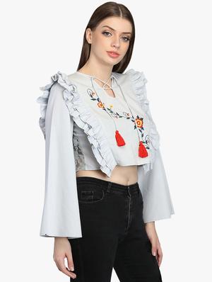 ruffle detail laced back top - 16701481 - Standard Image - 2