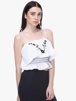 tie knot shoulder crop top - 16701484 - Standard Image - 2