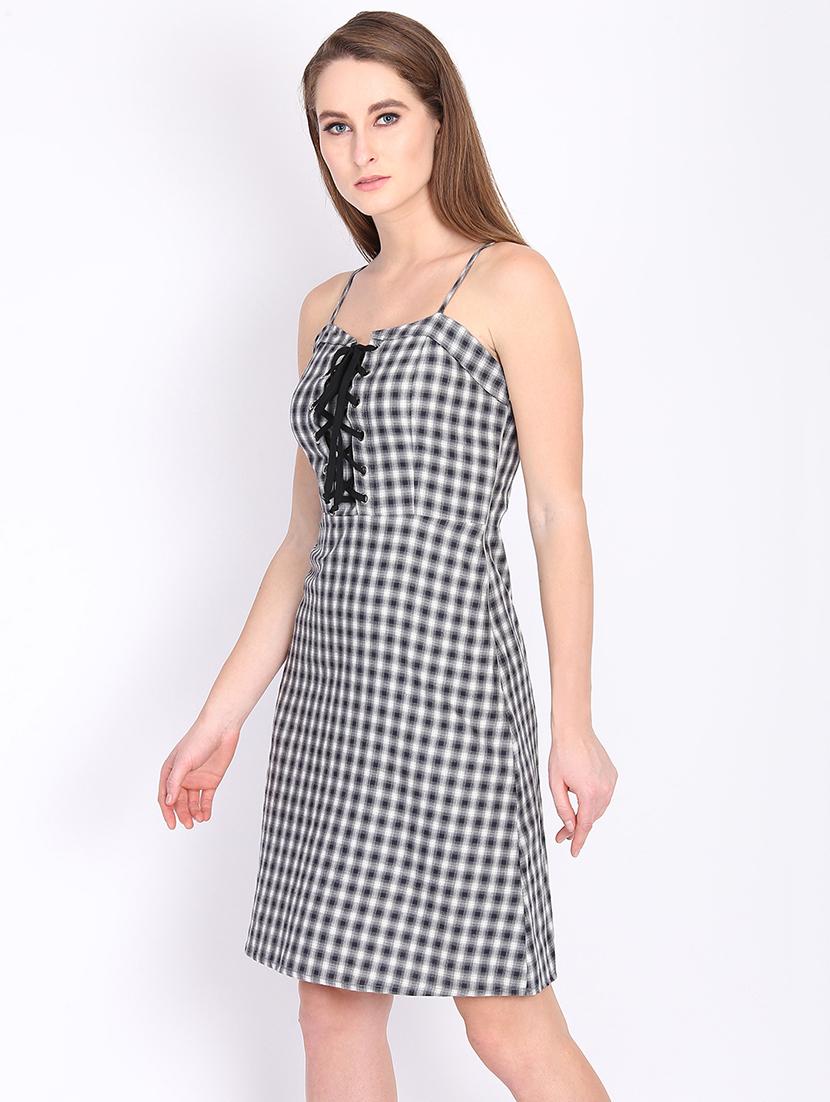criss cross checkered a-line dress - 16701594 - Zoom Image - 2