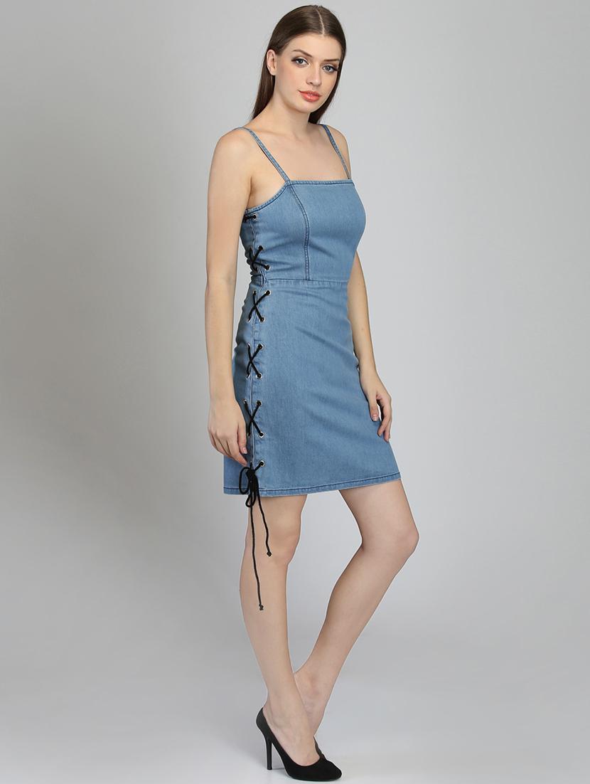 lace up side seam denim dress - 16701637 - Zoom Image - 2