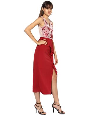 floral embroidered ruffled high slit dress - 16701727 - Standard Image - 2