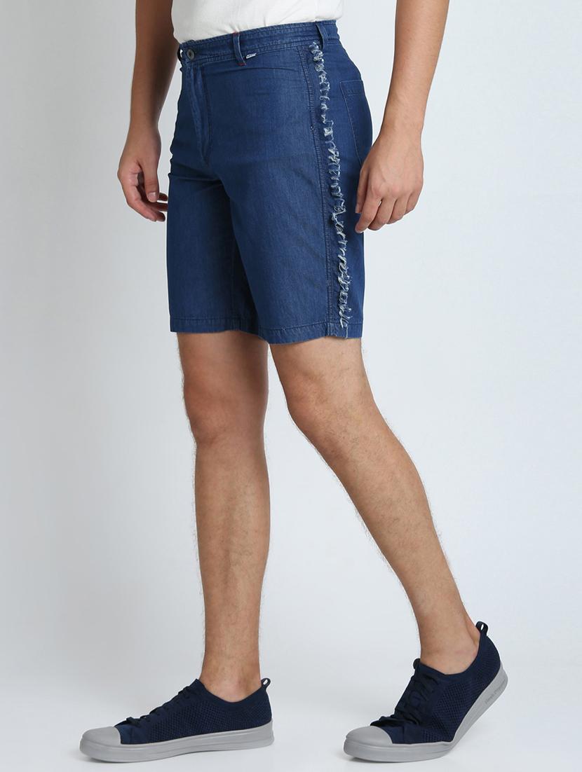 blue solid denim shorts - 16701854 - Zoom Image - 2