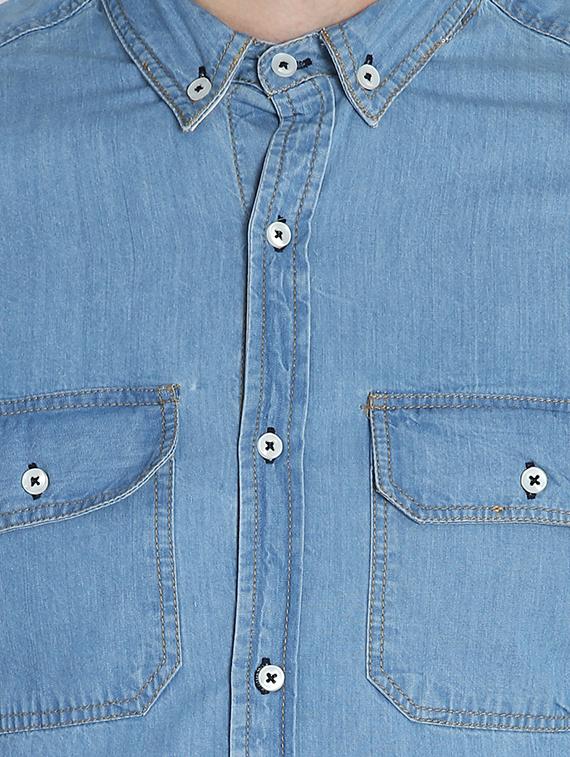 blue solid denim casual shirt - 16702012 - Zoom Image - 5