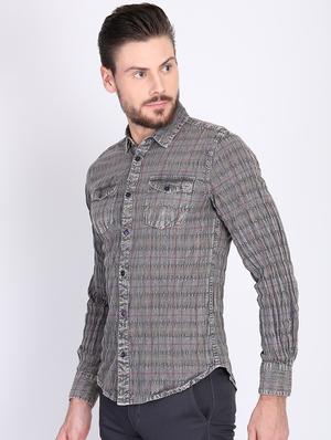grey checkered casual shirt - 16702059 - Standard Image - 2