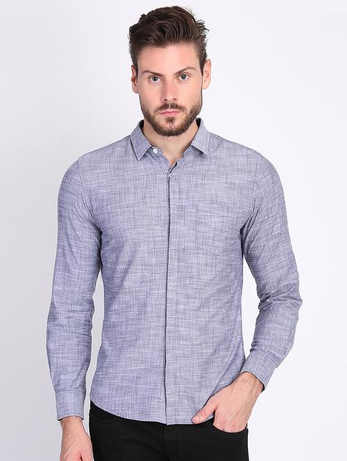 grey solid casual shirt - 16702179 - Standard Image - 1