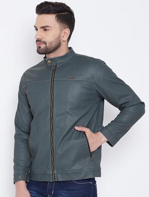 green solid biker jacket - 16702302 - Standard Image - 2
